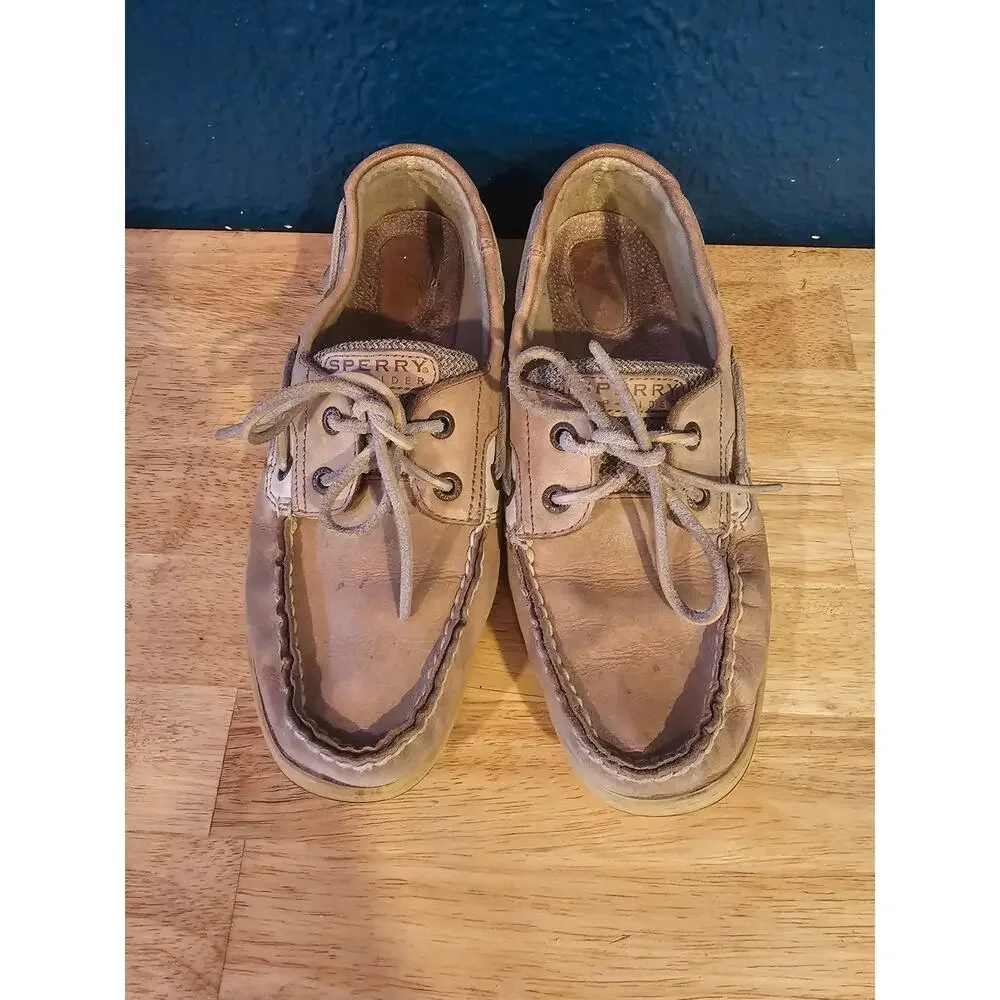 Sperry Top-Sider Tan Leather Boat Shoes Women's Size 8.5 Lace-Up Casual